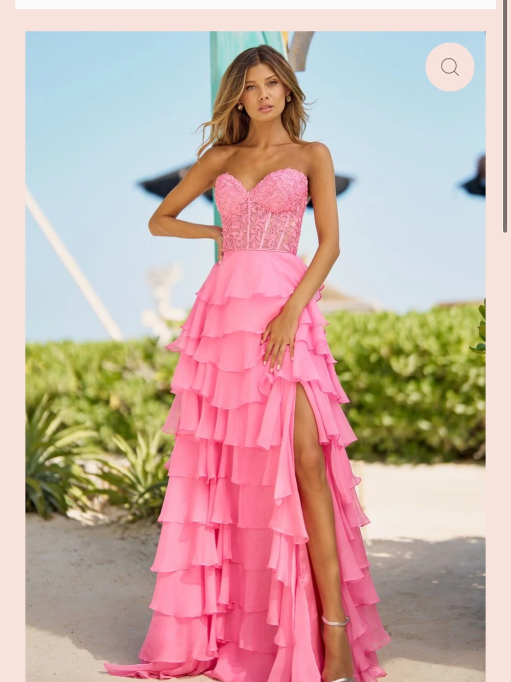 SHERRI HILL 56162 - Strapless Leaf Lace Gown in Light Blue Size 6